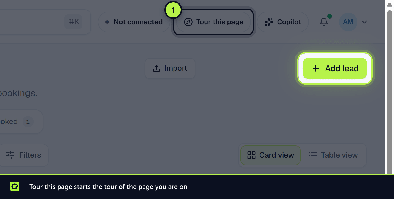 The top bar with the Tour this page button marked